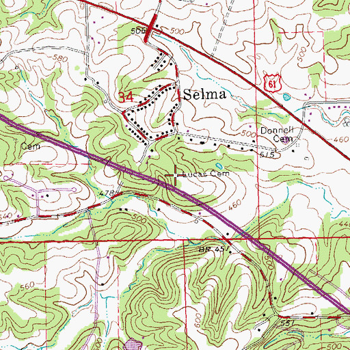 Topographic Map of Lucas Cemetery, MO