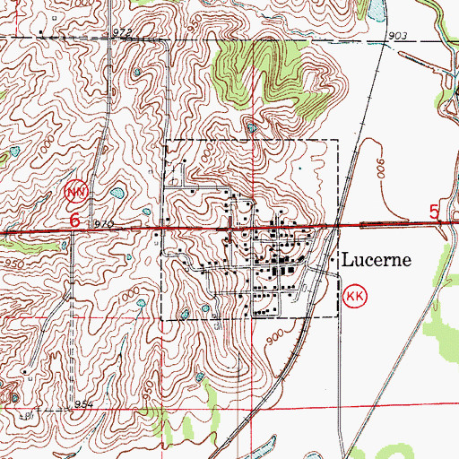 Topographic Map of Lucerne, MO