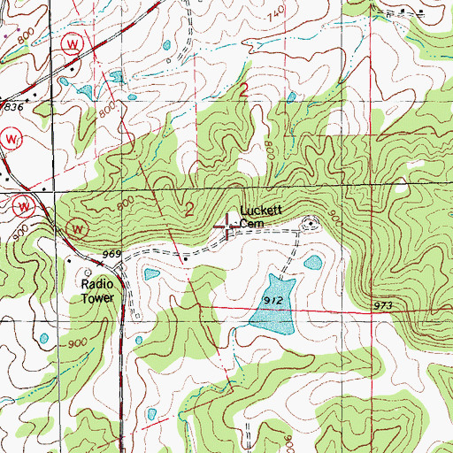 Topographic Map of Luckett Cemetery, MO
