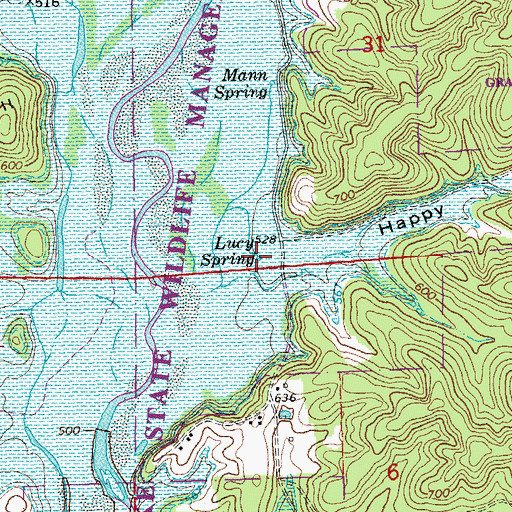 Topographic Map of Lucy Spring, MO