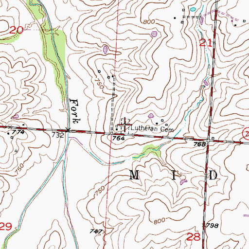 Topographic Map of Lutheran Cemetery, MO