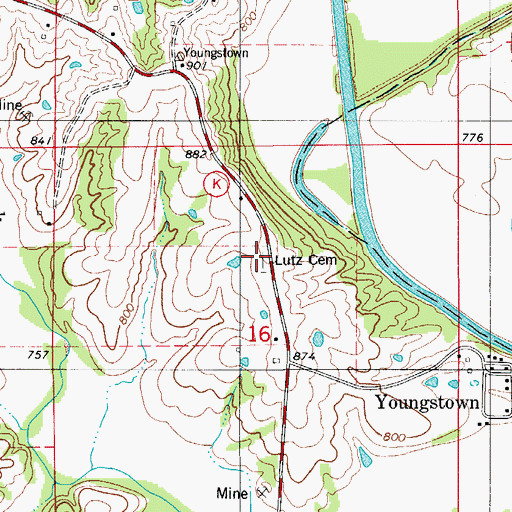 Topographic Map of Lutz Cemetery, MO