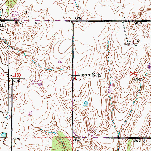 Topographic Map of Lyon School, MO