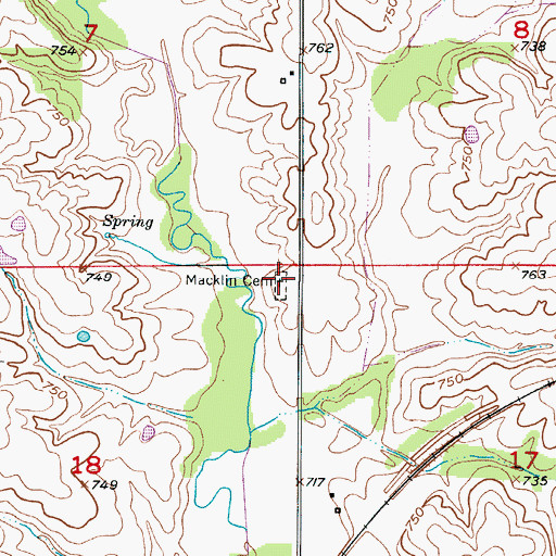 Topographic Map of Macklin Cemetery, MO