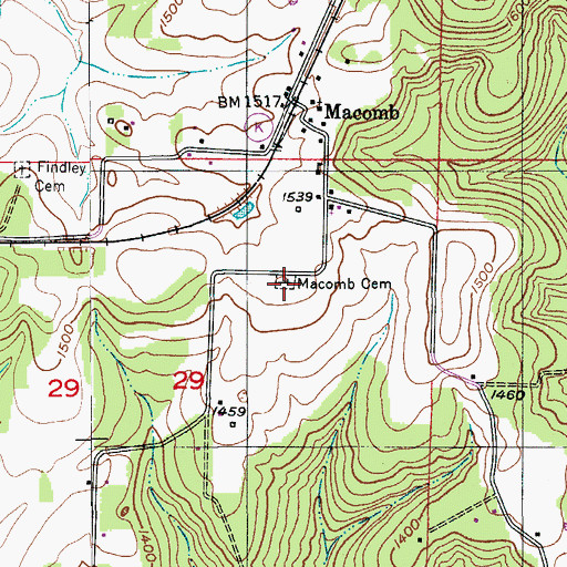 Topographic Map of Macomb Cemetery, MO