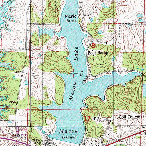 Topographic Map of Macon Lake, MO