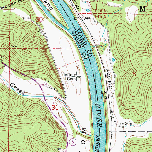 Topographic Map of Jeffrey Cemetery, AR