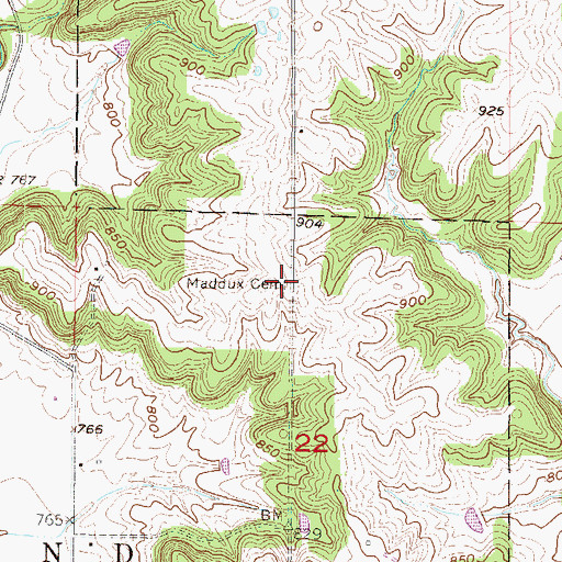 Topographic Map of Maddux Cemetery, MO