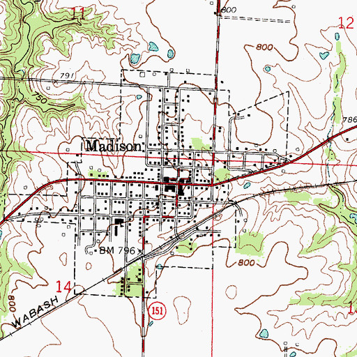 Topographic Map of Madison, MO