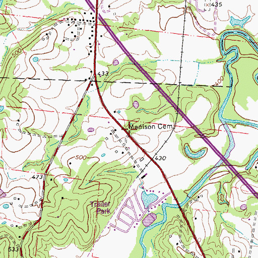 Topographic Map of Madison Cemetery, MO