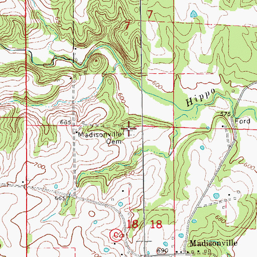 Topographic Map of Madisonville Cemetery, MO