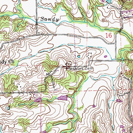 Topographic Map of Mahlers Cemetery, MO