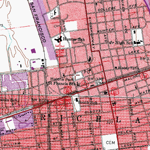 Topographic Map of Malone Park, MO