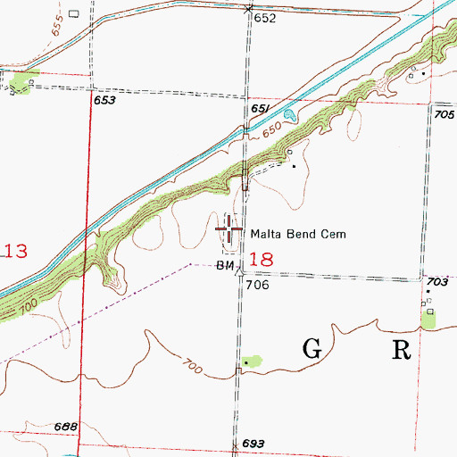 Topographic Map of Malta Bend Cemetery, MO