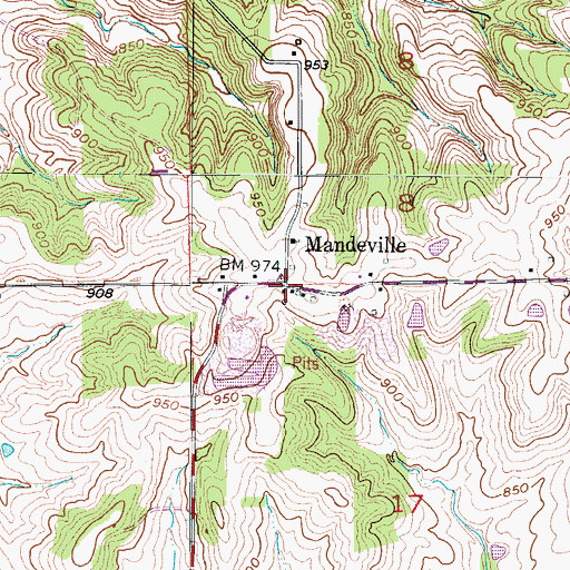 Topographic Map of Mandeville, MO
