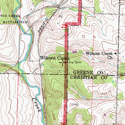 Topographic Map of Manley Cemetery, MO