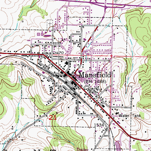 Topographic Map of Mansfield, MO