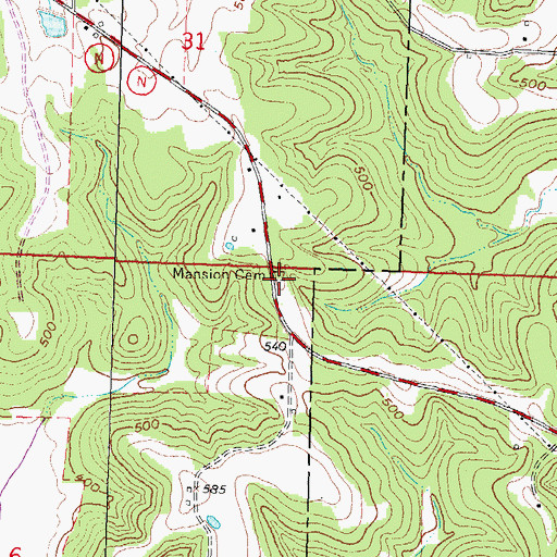 Topographic Map of Mansion Cemetery, MO