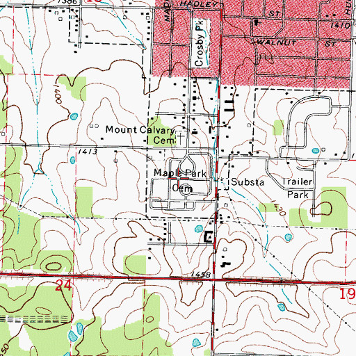 Topographic Map of Maple Park Cemetery, MO