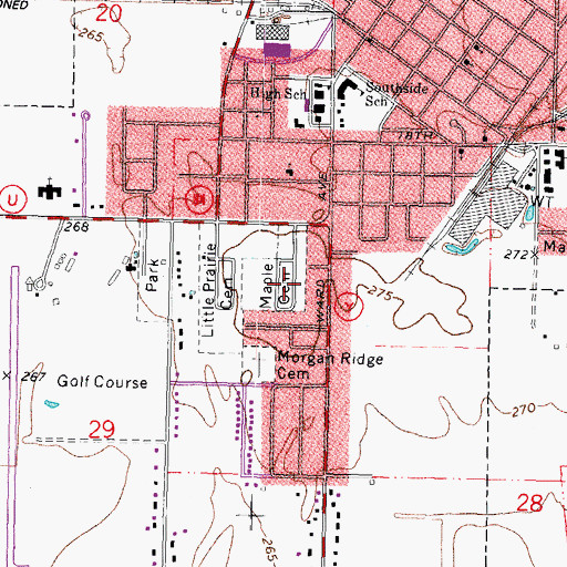 Topographic Map of Maple Cemetery, MO