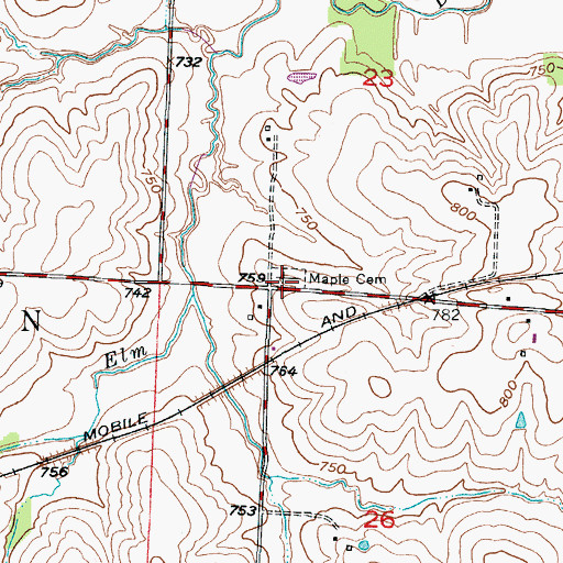 Topographic Map of Maple Cemetery, MO