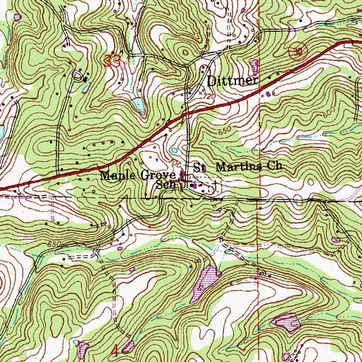 Topographic Map of Maple Grove School, MO