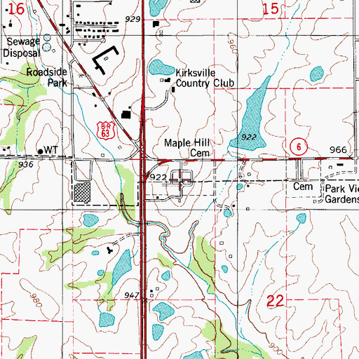 Topographic Map of Maple Hill Cemetery, MO