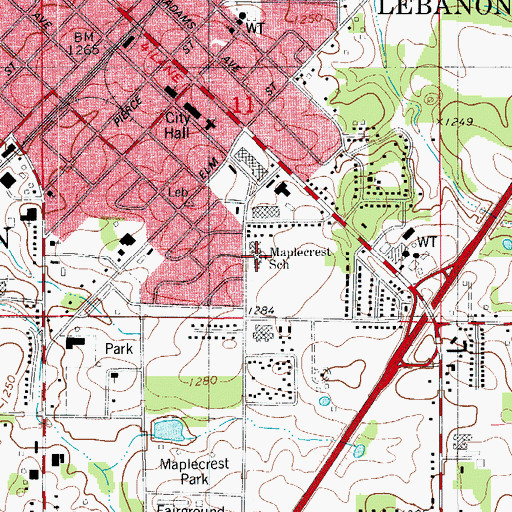 Topographic Map of Maplecrest School, MO