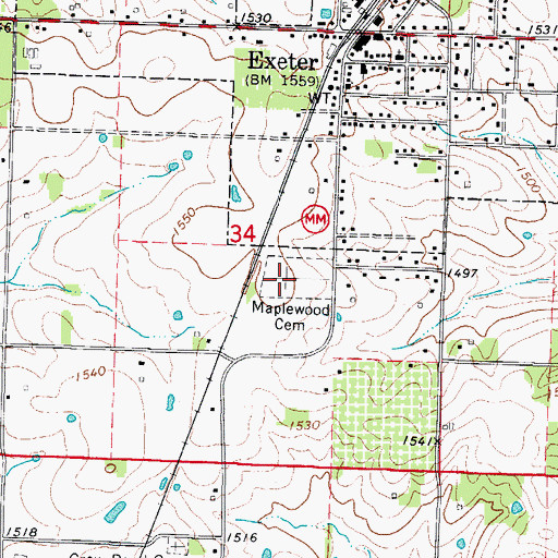 Topographic Map of Maplewood Cemetery, MO