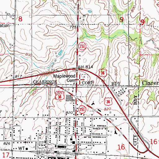Topographic Map of Maplewood Cemetery, MO