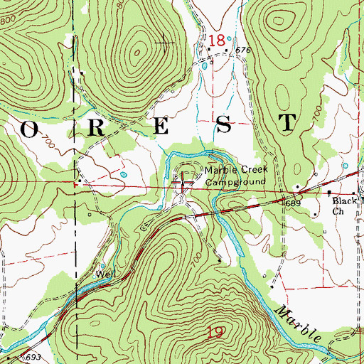 Topographic Map of Marble Creek Campground, MO