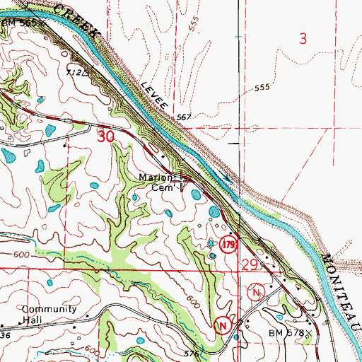 Topographic Map of Marion Cemetery, MO