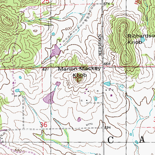 Topographic Map of Marion Mackey Knob, MO
