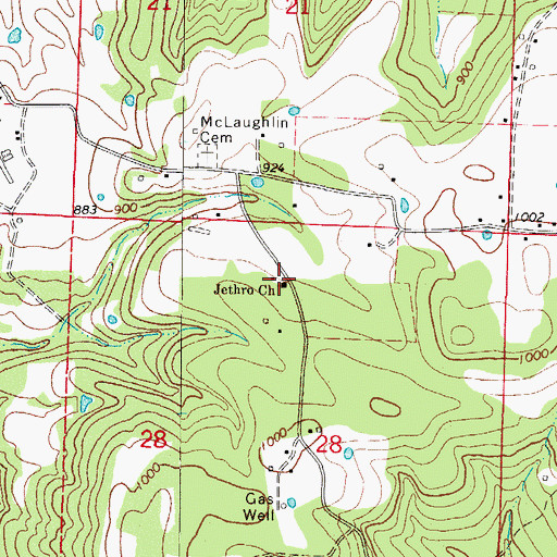 Topographic Map of Jethro Church, AR