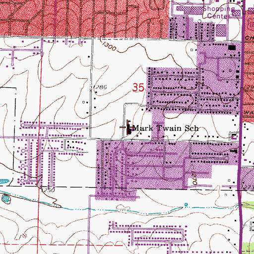 Topographic Map of Mark Twain School, MO