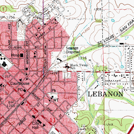 Topographic Map of Mark Twain School, MO