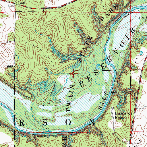 Topographic Map of Mark Twain State Park, MO