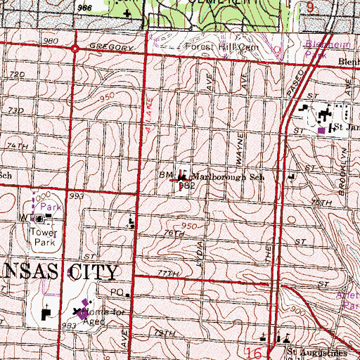 Topographic Map of Marlborough Elementary School, MO