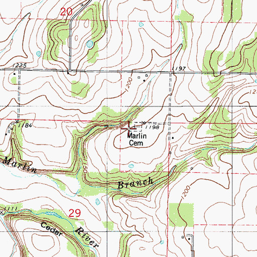 Topographic Map of Marlin Cemetery, MO