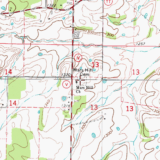 Topographic Map of Mars Hill Cemetery, MO