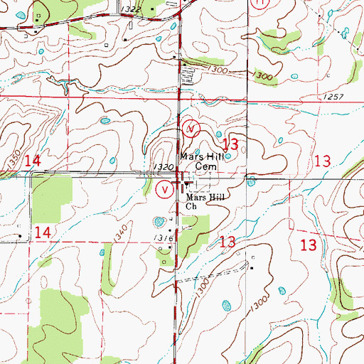 Topographic Map of Mars Hill Church, MO