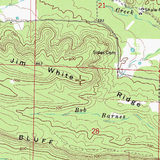 Topographic Map of Jim White Ridge, AR