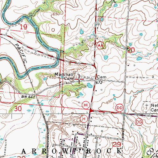 Topographic Map of Marshall Cemetery, MO