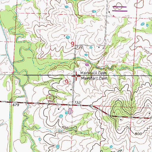 Topographic Map of Marshall Cemetery, MO