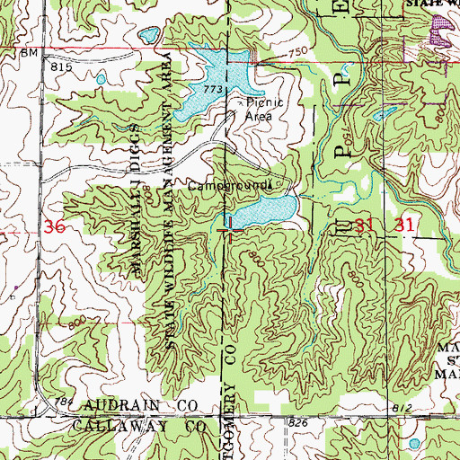 Topographic Map of Marshall I Diggs State Wildlife Management A, MO