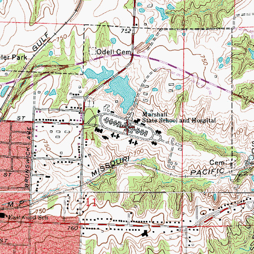 Topographic Map of Marshall Habilitation Center, MO