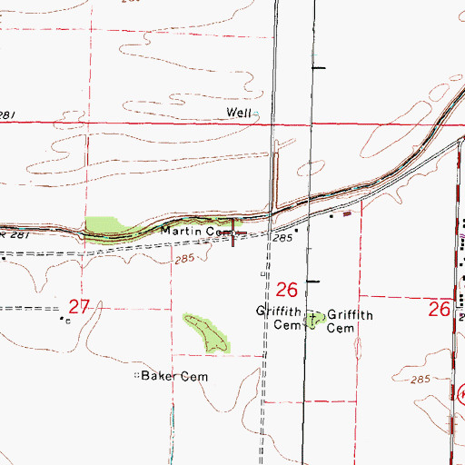 Topographic Map of Martin Cemetery, MO