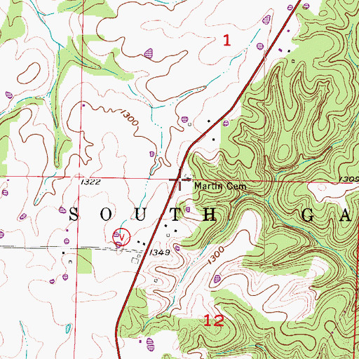 Topographic Map of Martin Cemetery, MO