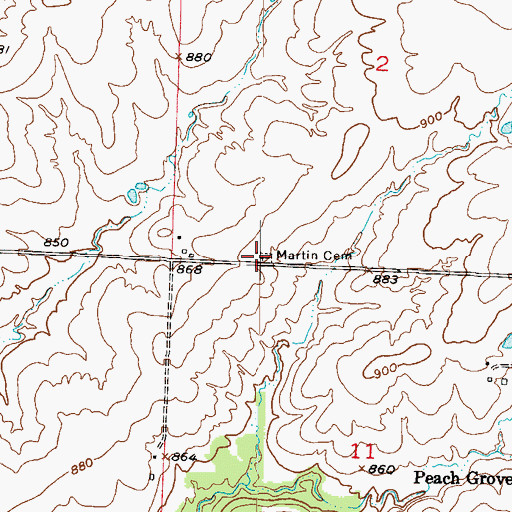 Topographic Map of Martin Cemetery, MO