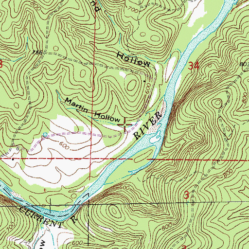 Topographic Map of Martin Hollow, MO